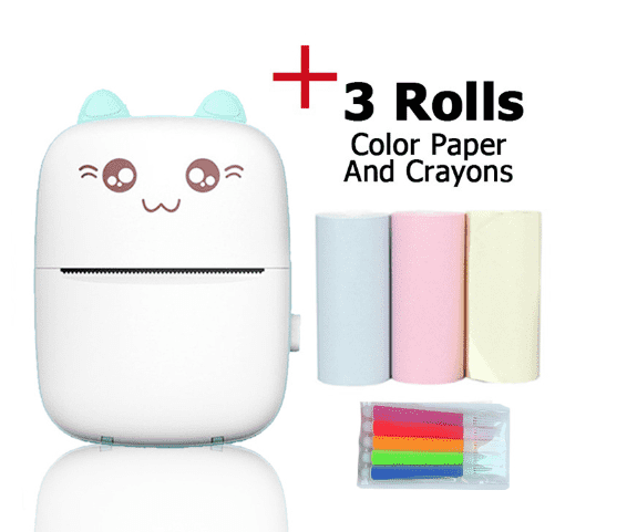 Tagmate Portable memo printer  for organization and reminders Blue Color + 3 Rolls Color Paper and Crayon - Innova Trendy