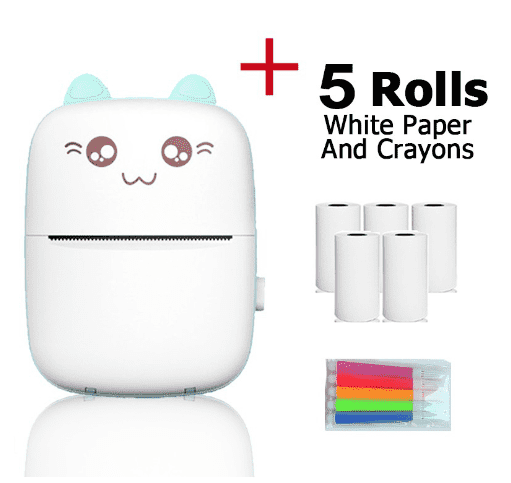 Tagmate Sleek black and white printer for everyday use Blue Color + 5 Rolls of White Paper and Crayons- Innova Trendy