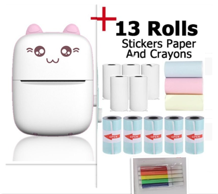 Tagmate Perfect mini printer for students and professionals Pink color +13 Rolls, Stickers Paper and Crayon- INNOVA TRENDY