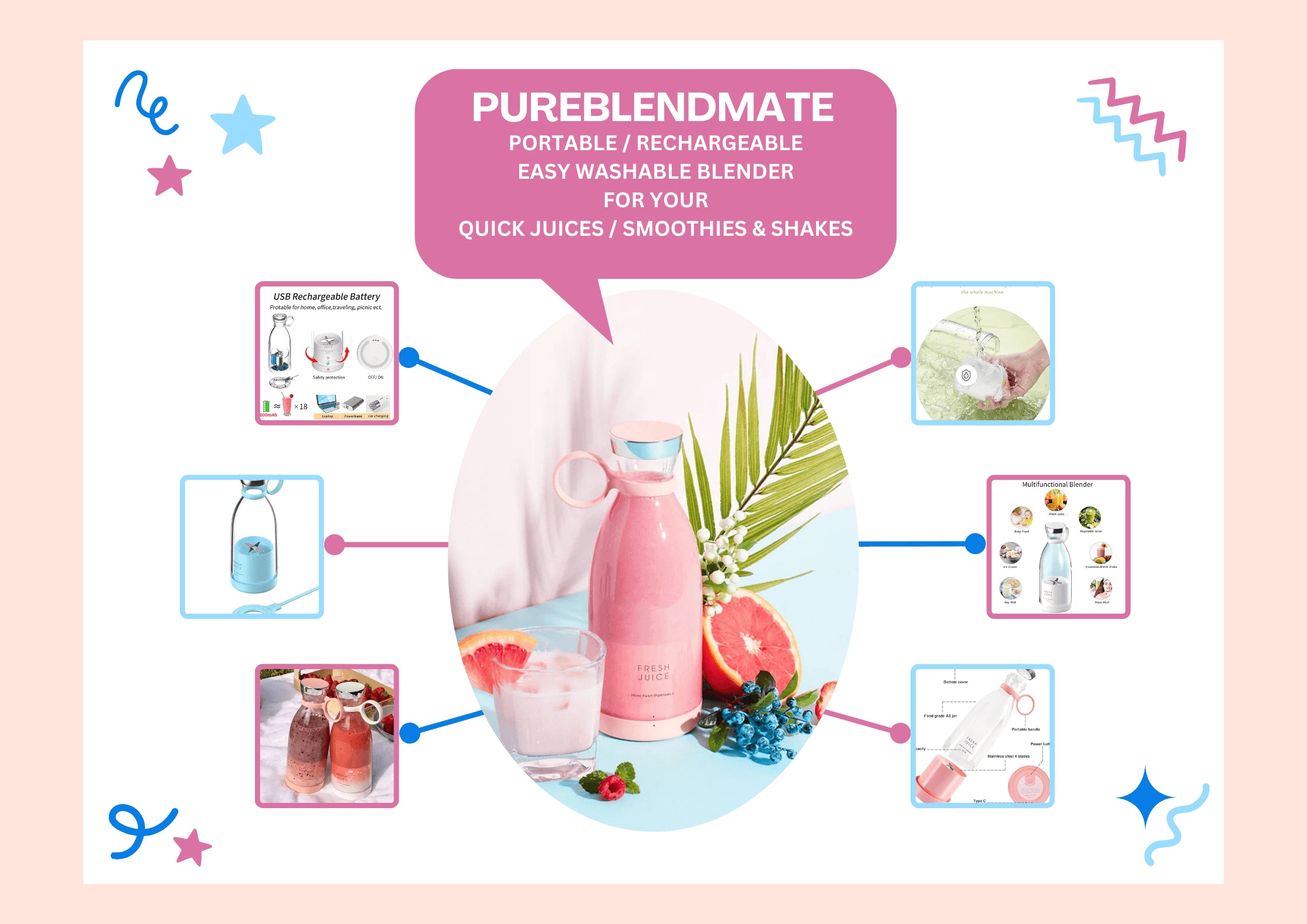 PureBlendMate – Portable, Rechargeable, and Easy for Smoothies and Shakes 🍏🍹 - INNOVA TRENDY