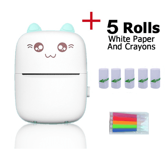Tagmate Smart portable printer for receipts and small labels Blue Color + 5 Rolls of White Paper and Crayons- Innova Trendy