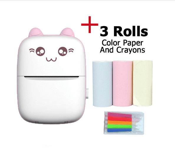 Tagmate Portable memo printer  for organization and reminders Pink Color + 3 Rolls Color Paper and Crayon - Innova Trendy